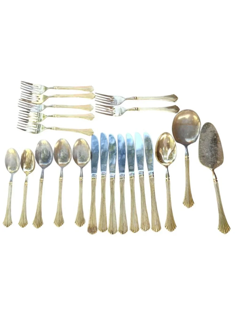Vintage Kanu EP SS Japan Gold Flatware 22 Pc Lot Fan Pattern Jewelry Craft